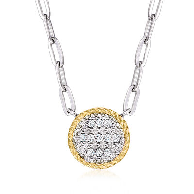 .10 ct. t.w. Diamond Roped-Edge Circle Paper Clip Link Necklace in Sterling Silver and 14kt Yellow Gold