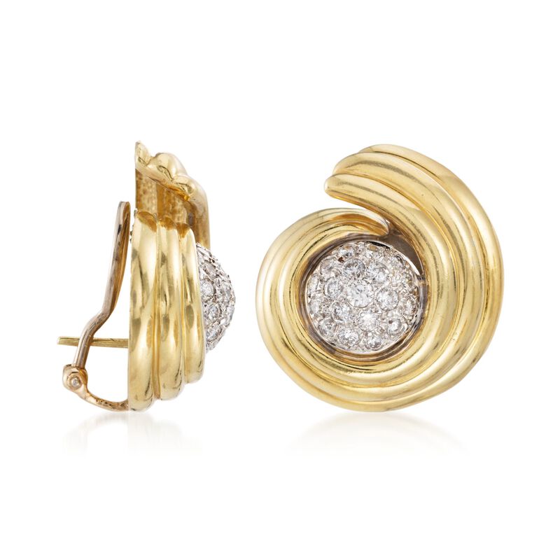 C. 1980 Vintage 1.60 ct. t.w. Diamond Swirl Earrings in 14kt and 18kt Gold. 3/8&quot; image number 2