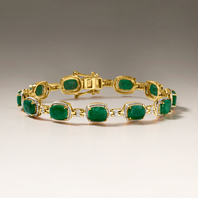 13.00 ct. t.w. Emerald and .21 ct. t.w. Diamond Bracelet in 18kt Gold Over Sterling image number 5