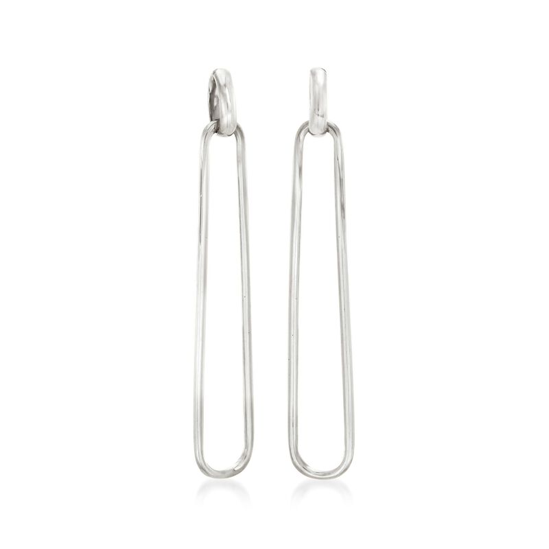 Italian Sterling Silver Elongated Oval-Link Drop Earrings image number 2