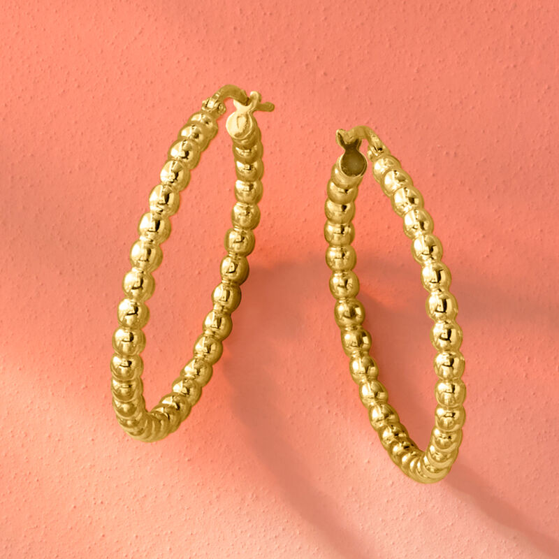 Italian 18kt Gold Over Sterling Beaded Hoop Earrings. 1 3/8" image number 4