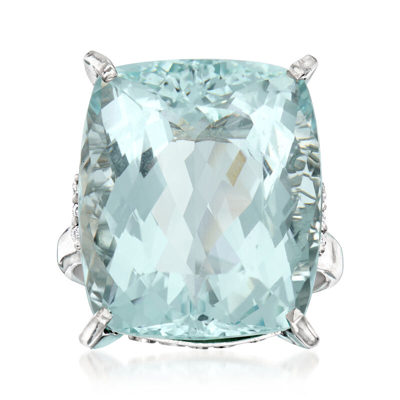 C. 2000 Vintage 26.38 Carat Aquamarine Cocktail Ring with Diamonds in Platinum. Size 7.5 image number 0