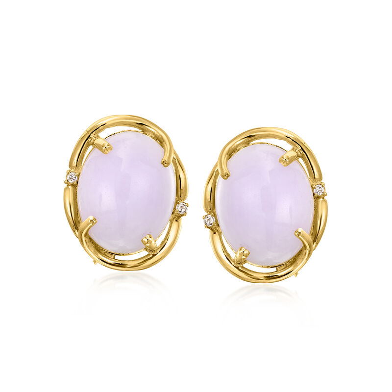 C. 1980 Vinage Lavender Jade and .10 ct. t.w. Diamond Earrings in 14kt Yellow Gold image number 0