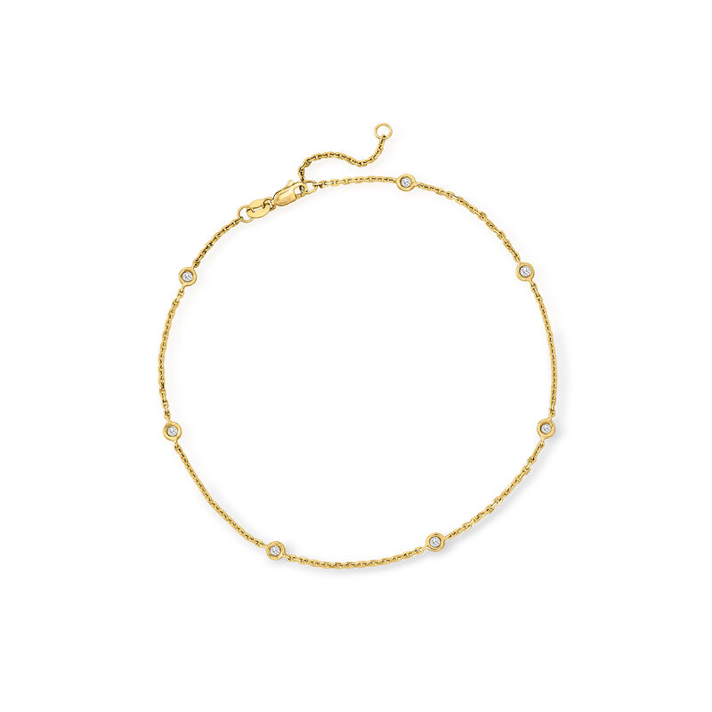 .20 ct. t.w. Bezel-Set Diamond Anklet in 14kt Yellow Gold. 9&quot; image number 0