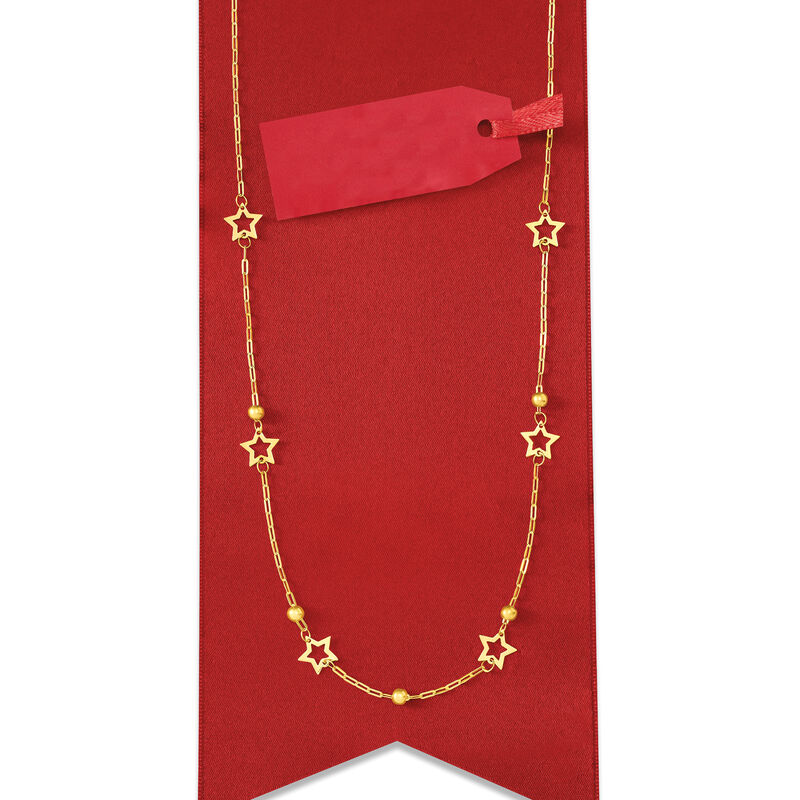 Italian 14kt Yellow Gold Paper Clip Link Star Station Necklace image number 2