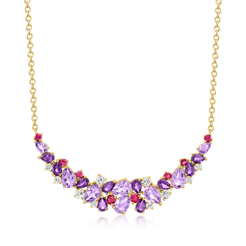 12.90 ct. t.w. Amethyst, Rhodolite Garnet and White Topaz Collar Necklace in 18kt Gold Over Sterling. 18&quot; image number 1