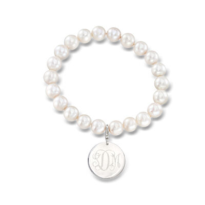 8-8.5mm Cultured Pearl Bracelet with Removable Sterling Silver Personalized Disc Charm