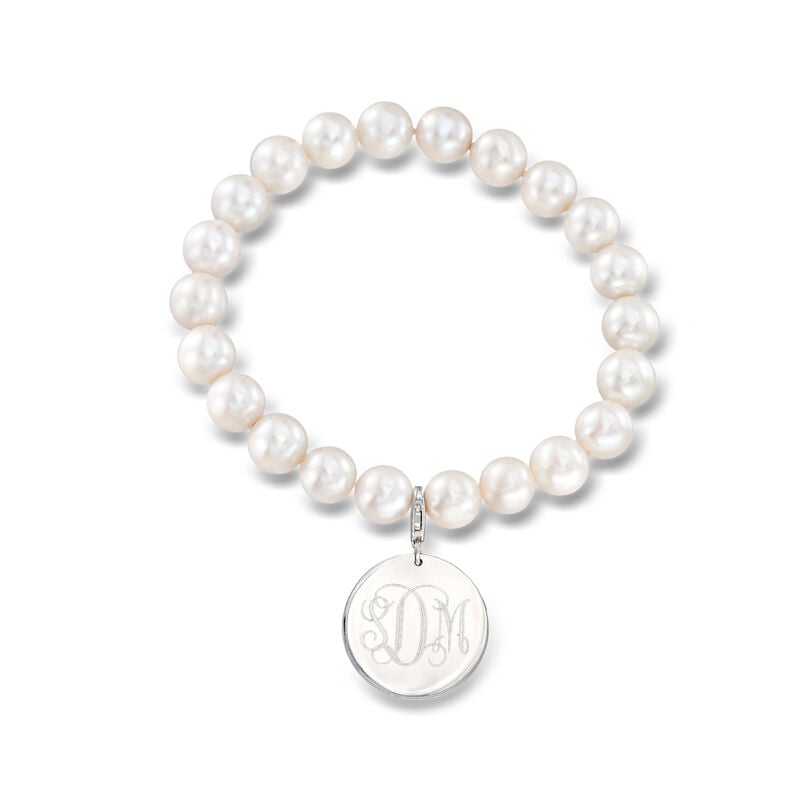 8-8.5mm Cultured Pearl Bracelet with Removable Sterling Silver Personalized Disc Charm image number 0