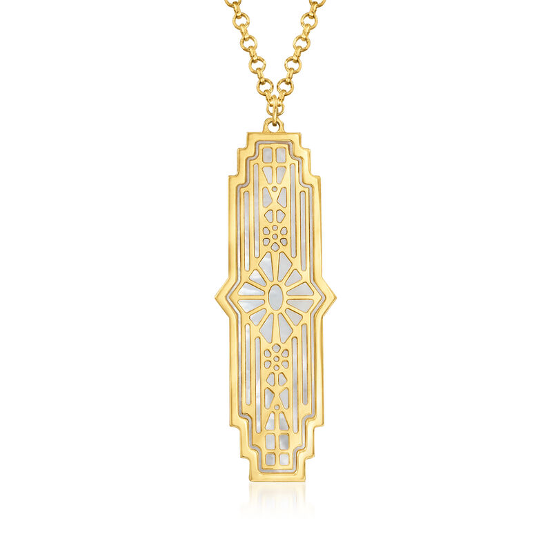 Italian Mother-Of-Pearl Art Deco-Style Pendant Necklace in 14kt Yellow Gold. 24&quot; image number 1