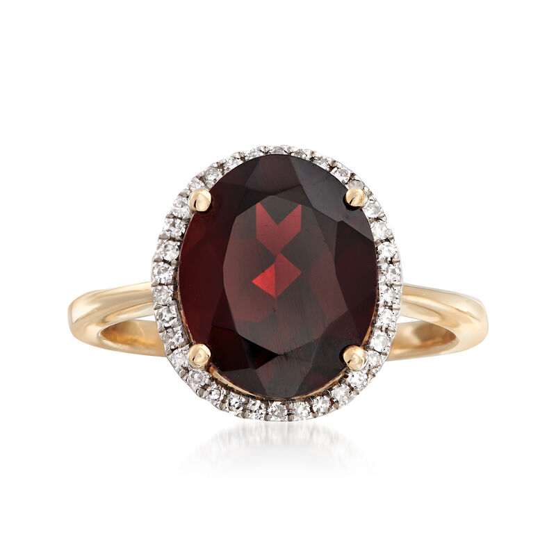 5.25 Carat Oval Garnet and .10 ct. t.w. Diamond Ring in 14kt Yellow Gold image number 0