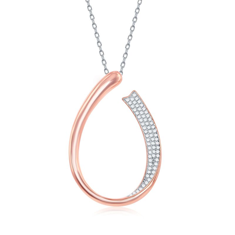 .33 ct. t.w. Pave CZ Open Ribbon Pendant Necklace in Two-Tone Sterling Silver. 16&quot; image number 0