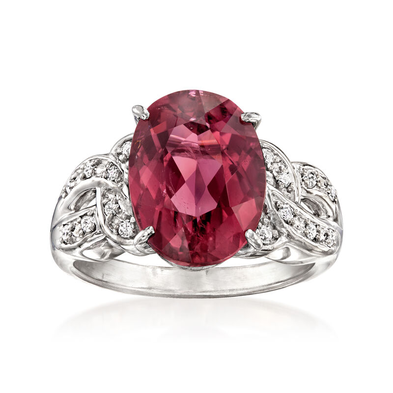 C. 1990 Vintage 5.57 Carat Pink Tourmaline Ring with .12 ct. t.w. Diamonds in 18kt White Gold. Size 6.5 image number 0
