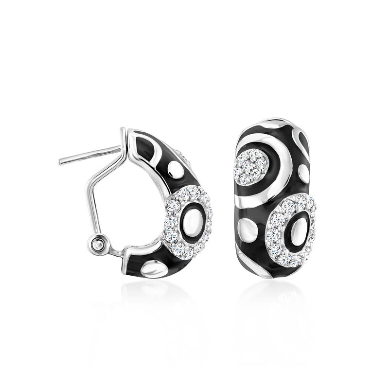 Belle Etoile "Galaxy" .40 ct. t.w. CZ and Black Enamel Hoop Earrings in Sterling Silver. 3/4" image number 2