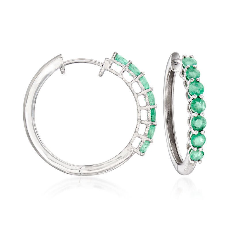 1.60 ct. t.w. Emerald Hoop Earrings in Sterling Silver image number 0