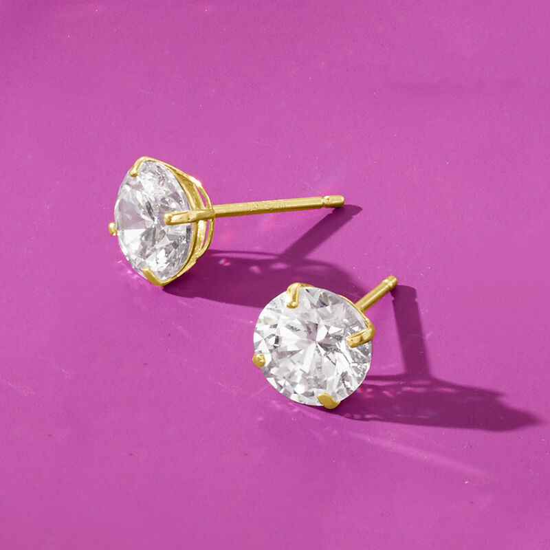 3.00 ct. t.w. CZ Stud Earrings in 14kt Yellow Gold image number 3