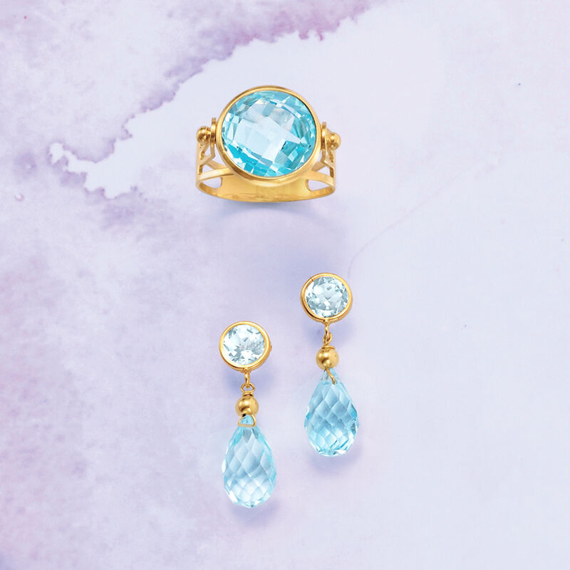 14.00 ct. t.w. Sky Blue Topaz Drop Earrings in 14kt Yellow Gold image number 2