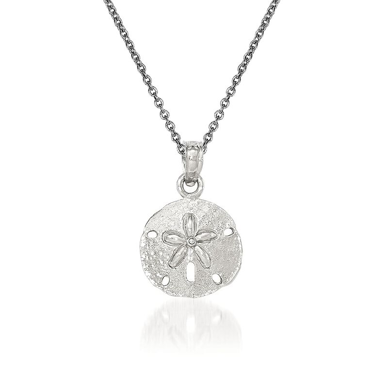 14kt White Gold Sand Dollar Pendant Necklace. 18&quot; image number 0