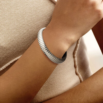 Italian Rhodium-Plated Tubogas Cuff Bracelet