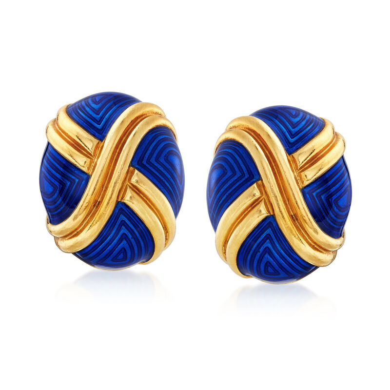 C. 1970 Vintage Blue Enamel and 18kt Yellow Gold X Earrings image number 0