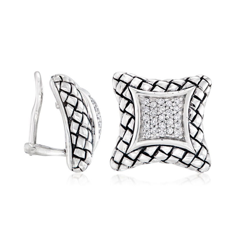 C. 2000 Vintage Scott Kay .80 ct. t.w. Diamond Square Clip-On Earrings in Sterling Silver image number 2