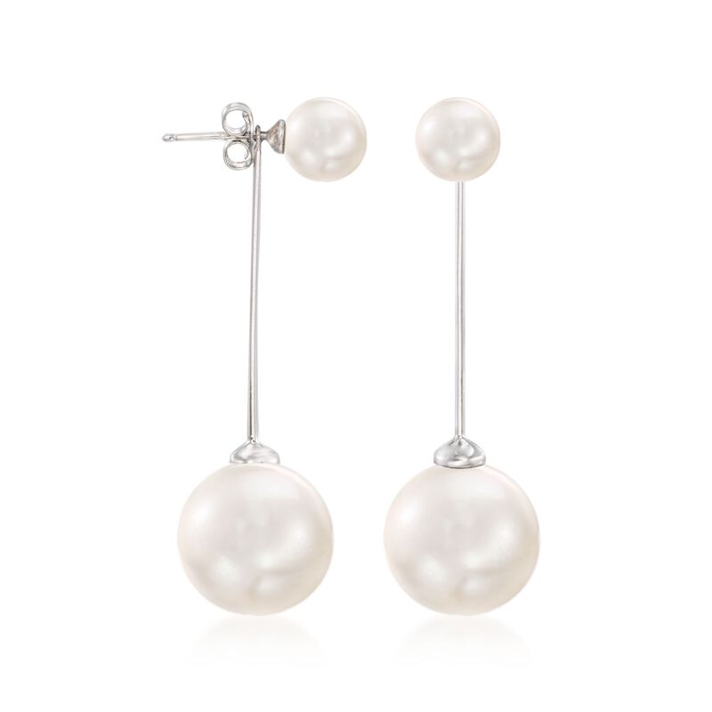 8-16mm Shell Pearl Jewelry Set: Earrings and Front-Back Jackets in Sterling Silver image number 2