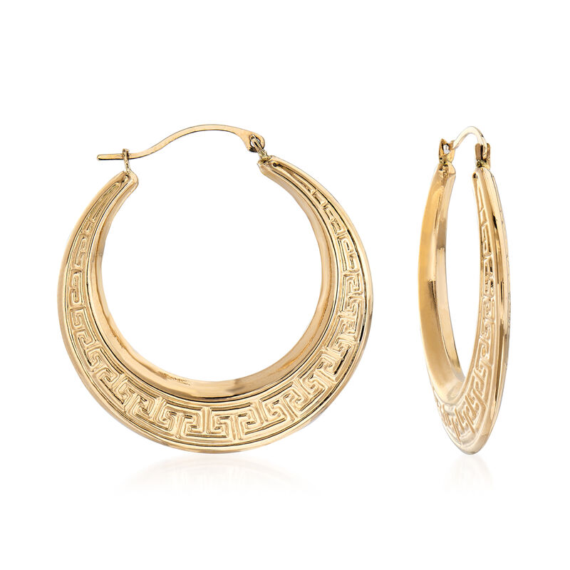 14kt Yellow Gold Greek Key Hoop Earrings image number 0