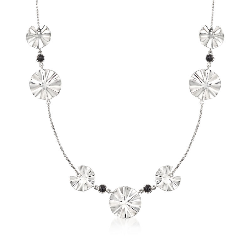 Black Onyx Wavy Disc Necklace in Sterling Silver. 18&quot; image number 1