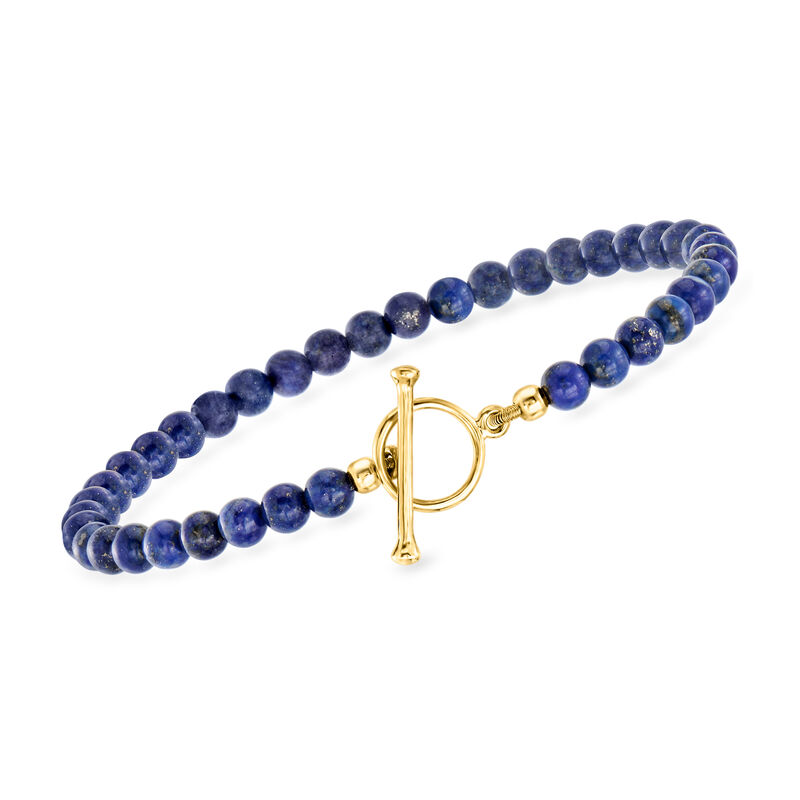 3.5-4mm Lapis Bead Charm-Compatible Toggle Bracelet in 18kt Gold Over Sterling image number 0