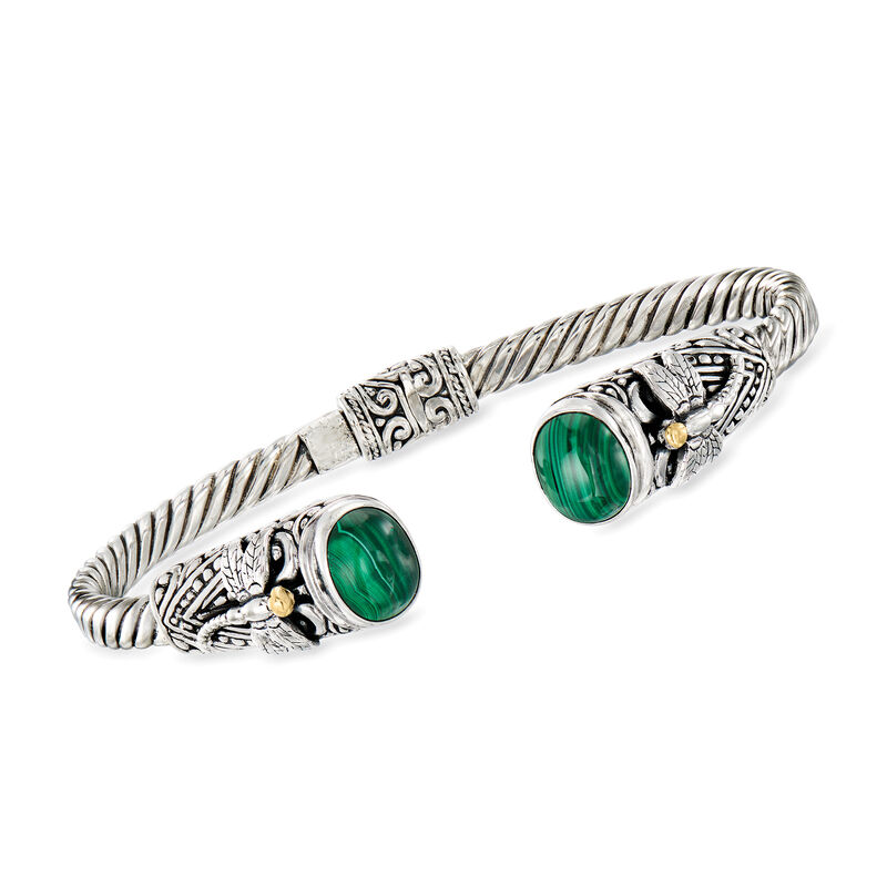Malachite Bali-Style Dragonfly Cuff Bracelet in Sterling Silver with 18kt Yellow Gold image number 0