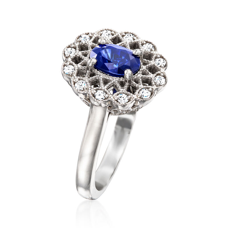 C. 2000 Vintage 1.10 Carat Sapphire and .30 ct. t.w. Diamond Ring in 14kt White Gold. Size 7.5 image number 2