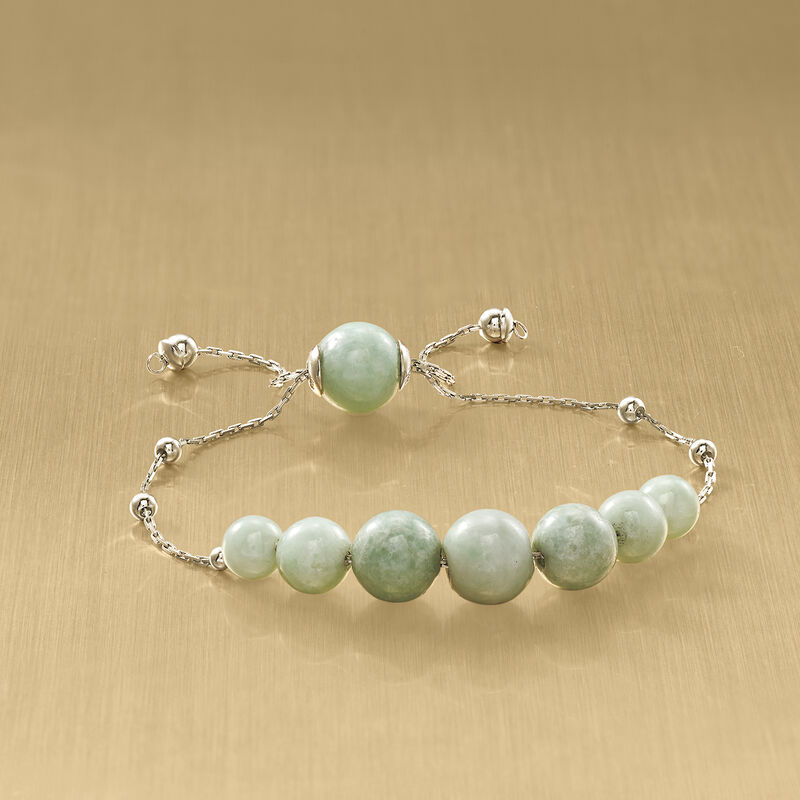 Jade Bead Graduated Bolo Bracelet in Sterling Silver image number 3