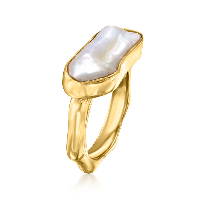 19x7mm Cultured Biwa Pearl Geometric Ring in 18kt Gold Over Sterling image number 2