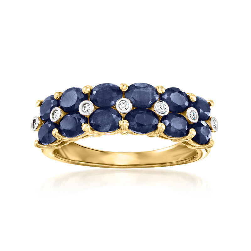 4.20 ct. t.w. Sapphire Two-Row Ring with Diamonds in 18kt Gold Over Sterling image number 0