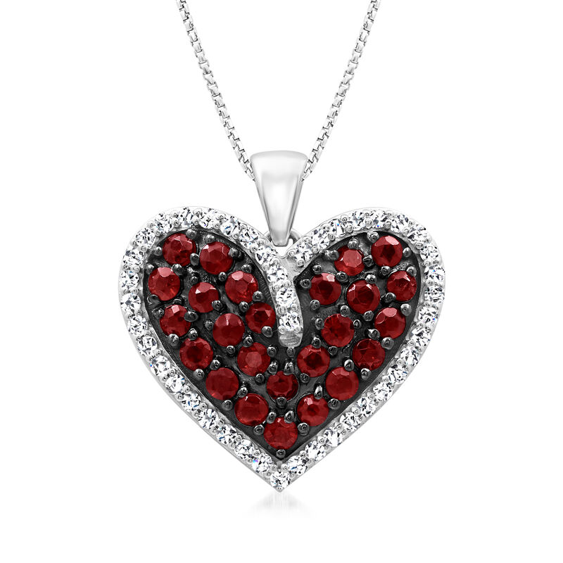 1.70 ct. t.w. Garnet Heart Pendant Necklace with .80 ct. t.w. White Topaz in Sterling Silver. 18&quot; image number 0