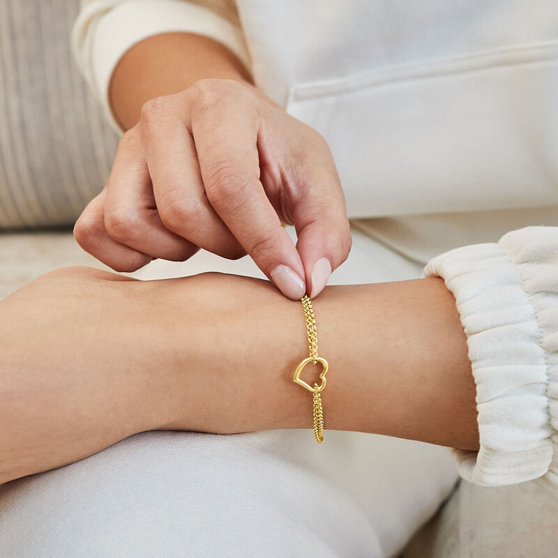 10kt Yellow Gold Heart Station Anklet. 10" image number 2