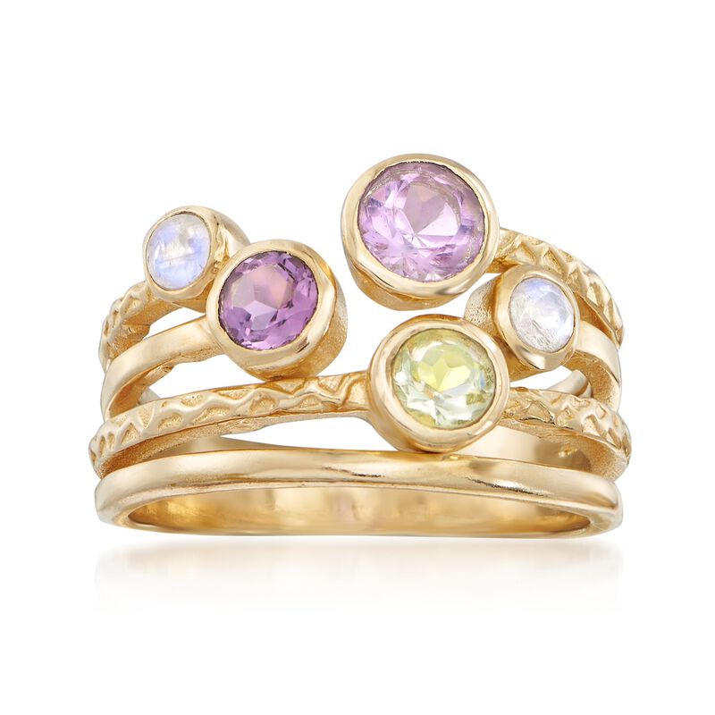 Moonstone, 7.00 ct. t.w. Amethyst and 3.00 Carat Green Prasiolite Ring in 18kt Gold Over Sterling image number 0