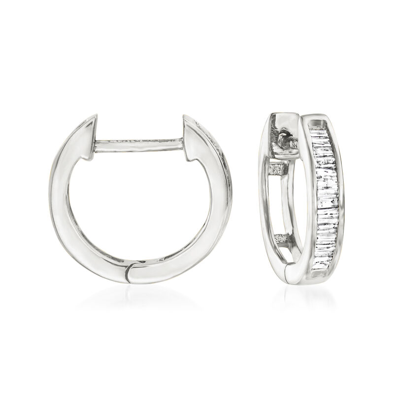 .10 ct. t.w. Diamond Huggie Hoop Earrings in Sterling Silver. 3/8&quot; image number 0