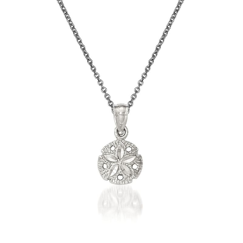 14kt White Gold Sand Dollar Pendant Necklace. 18&quot; image number 0