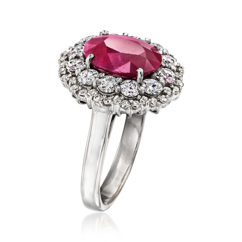 C. 1990 Vintage 3.85 Carat Ruby Ring with 1.75 ct. t.w. Diamonds in 18kt White Gold. Size 7 image number 2