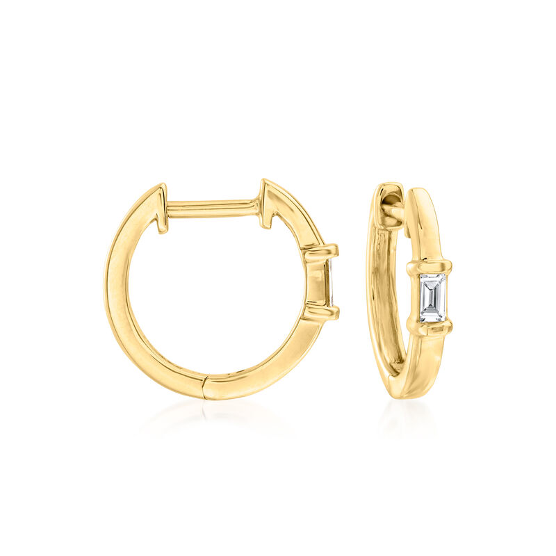 Baguette Diamond Huggie Hoop Earrings in 14kt Yellow Gold. 1/2&quot; image number 0