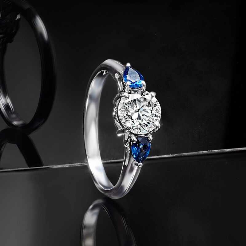 1.00 Carat Lab-Grown Diamond Ring with .30 ct. t.w. Sapphires in 14kt White Gold image number 3