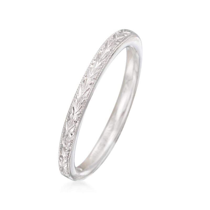 Gabriel Designs 14kt White Gold Engraved Wedding Ring image number 2