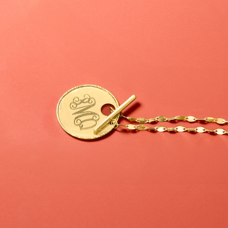 Italian 14kt Yellow Gold Personalized Disc Toggle Necklace image number 2