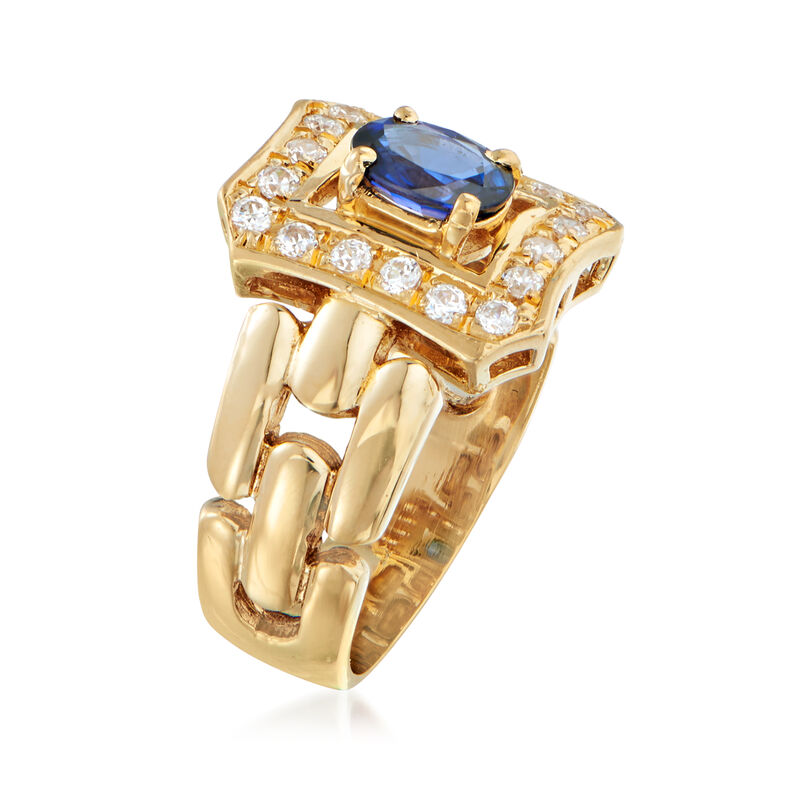 C. 1980 Vintage .70 Carat Sapphire and .35 ct. t.w. CZ Ring in 18kt Yellow Gold. Size 6 image number 2