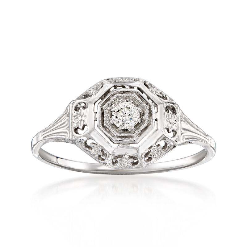 C. 1990 Vintage Diamond Openwork Ring in 14kt White Gold. Size 6 image number 0