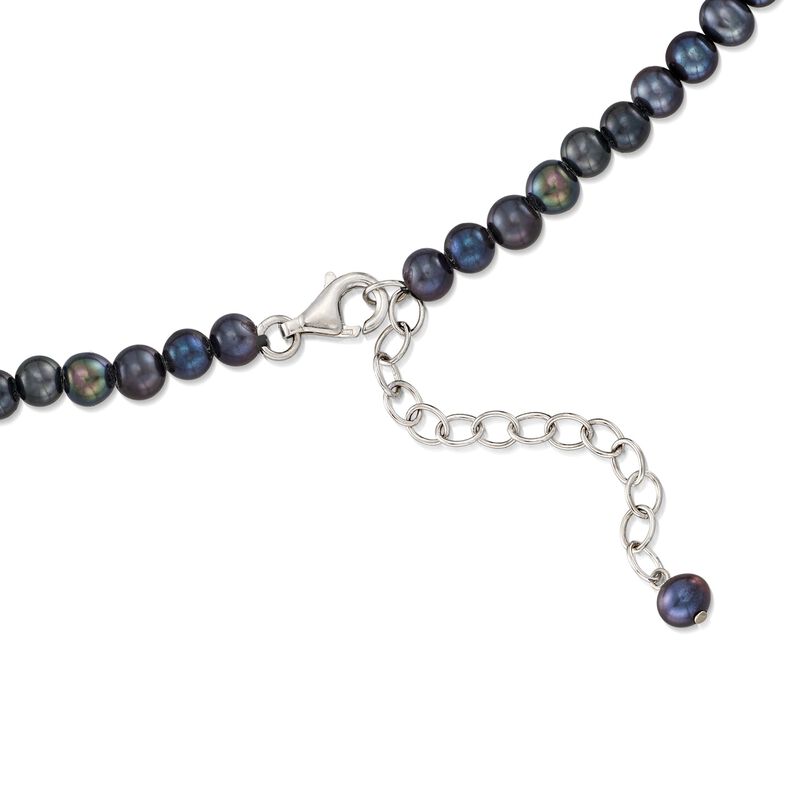 5-11.5mm Graduated Black Cultured Pearl Necklace with .24 ct. t.w. Diamonds and Sterling Silver image number 2