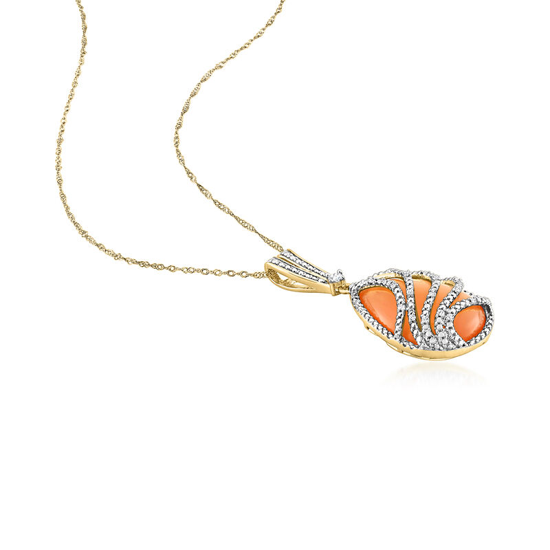 Orange Moonstone and .10 ct. t.w. Diamond Pendant Necklace in 14kt Yellow Gold. 17&quot; image number 1