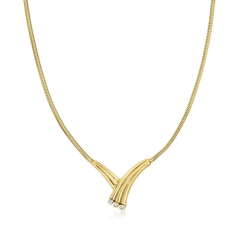 C. 1980 Vintage .12 ct. t.w. Diamond V Necklace in 14kt Yellow Gold image number 0