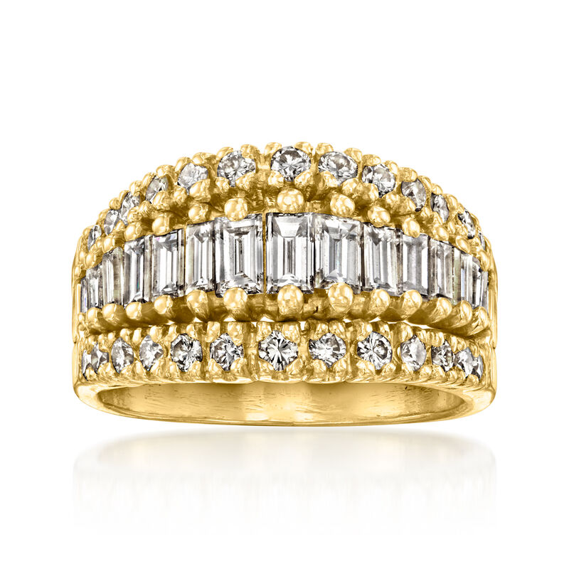 C. 1980 Vintage 2.00 ct. t.w. Diamond Three-Row Ring in 18kt Yellow Gold. Size 6.5 image number 0