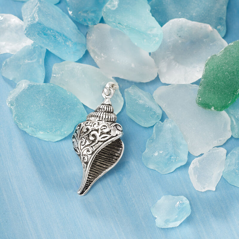 Sterling Silver Scrollwork Seashell Pendant Necklace. 18&quot; image number 2